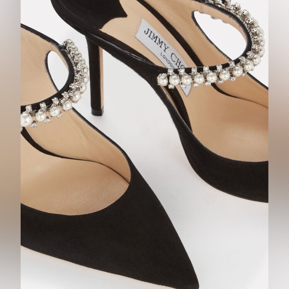 New JIMMY CHOO Bing Suede Pearl-Embellished Mules $1,195 38 - Picture 3 of 11